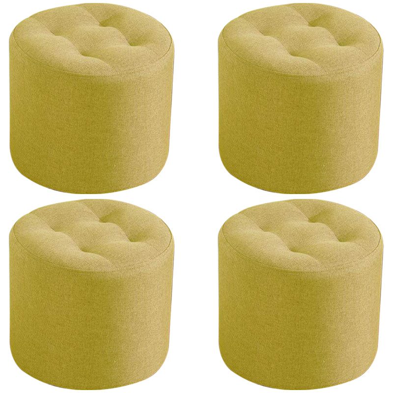 Contemporary Pouf Ottoman Fabric Upholstered Tufted Solid Color Cylinder Shape Ottoman