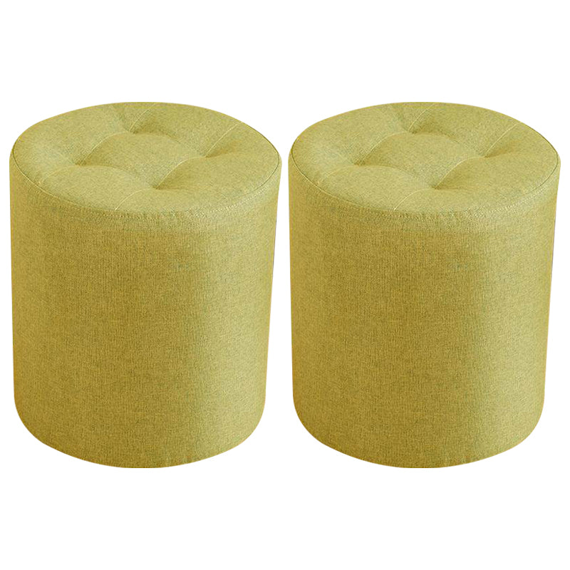 Contemporary Pouf Ottoman Fabric Upholstered Tufted Solid Color Cylinder Shape Ottoman