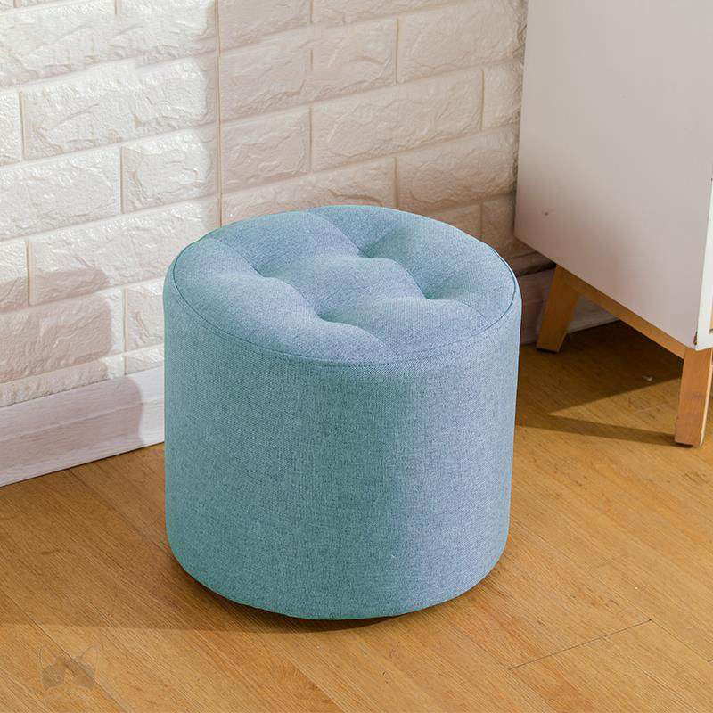 Contemporary Pouf Ottoman Fabric Upholstered Tufted Solid Color Cylinder Shape Ottoman