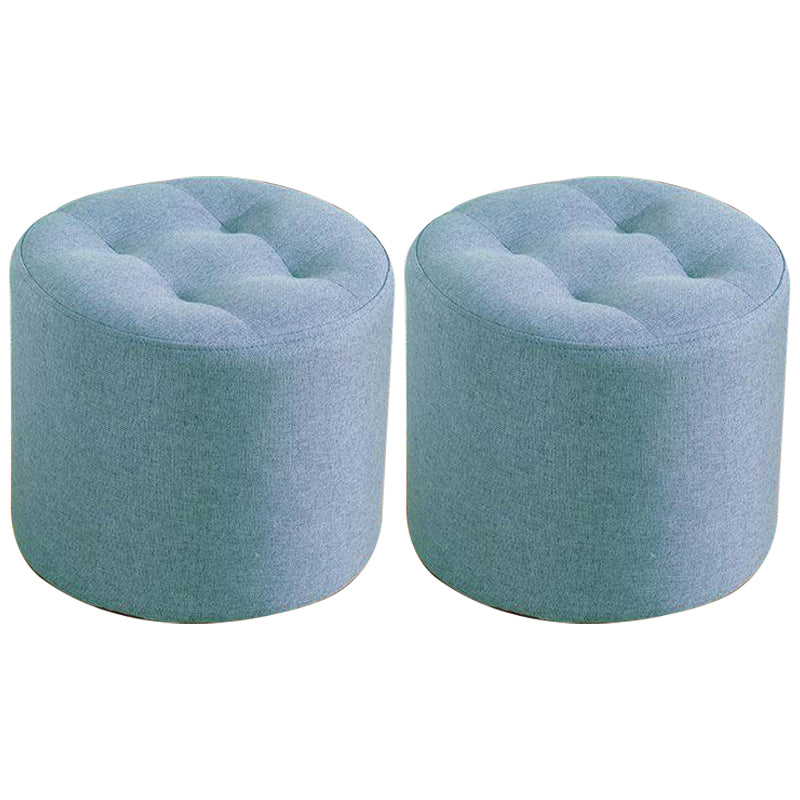 Contemporary Pouf Ottoman Fabric Upholstered Tufted Solid Color Cylinder Shape Ottoman