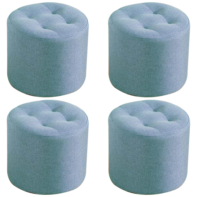 Contemporary Pouf Ottoman Fabric Upholstered Tufted Solid Color Cylinder Shape Ottoman