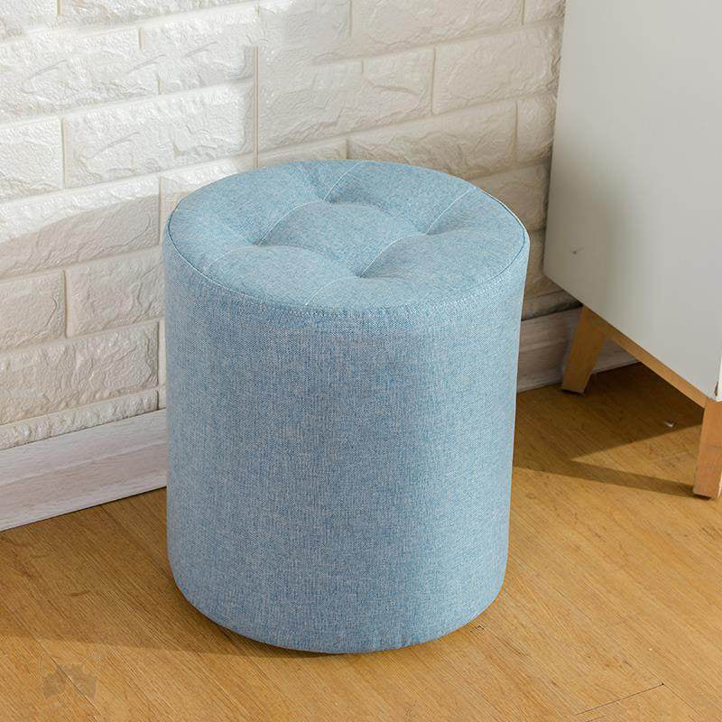 Contemporary Pouf Ottoman Fabric Upholstered Tufted Solid Color Cylinder Shape Ottoman