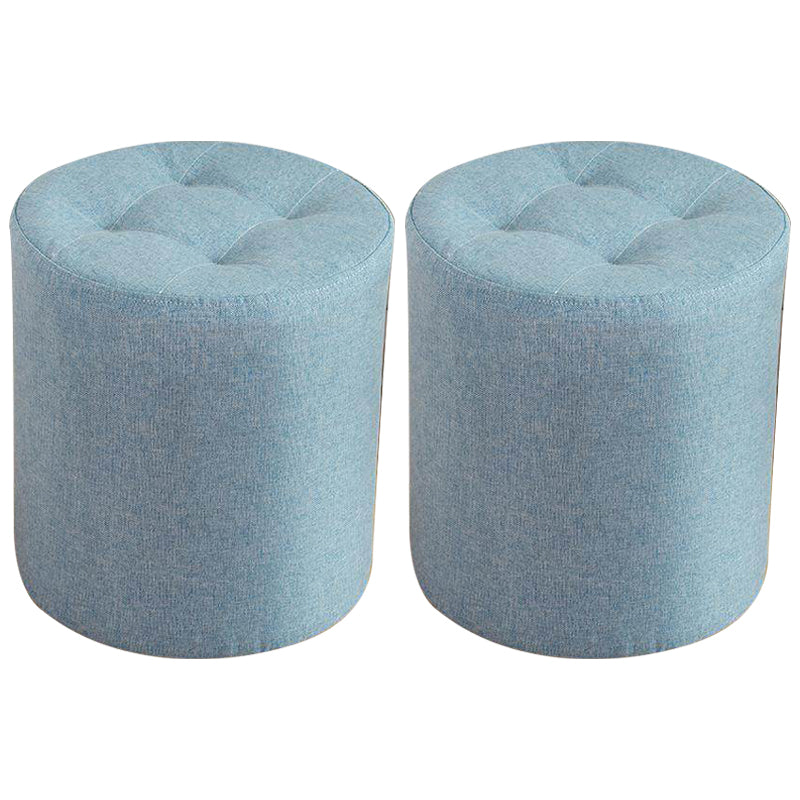 Contemporary Pouf Ottoman Fabric Upholstered Tufted Solid Color Cylinder Shape Ottoman