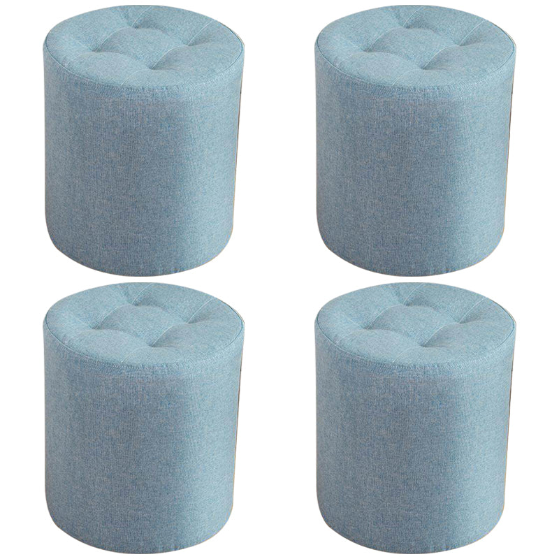 Contemporary Pouf Ottoman Fabric Upholstered Tufted Solid Color Cylinder Shape Ottoman