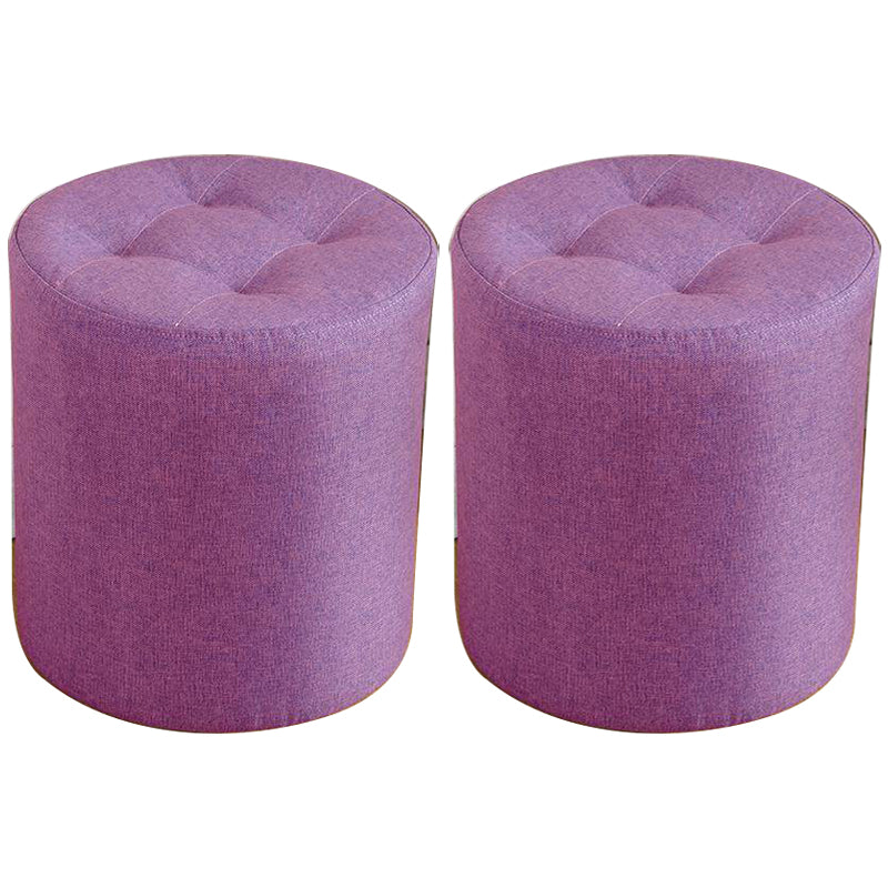 Contemporary Pouf Ottoman Fabric Upholstered Tufted Solid Color Cylinder Shape Ottoman