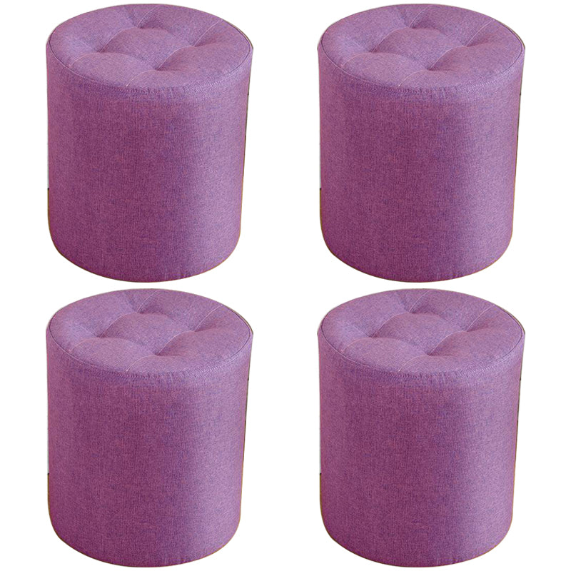 Contemporary Pouf Ottoman Fabric Upholstered Tufted Solid Color Cylinder Shape Ottoman