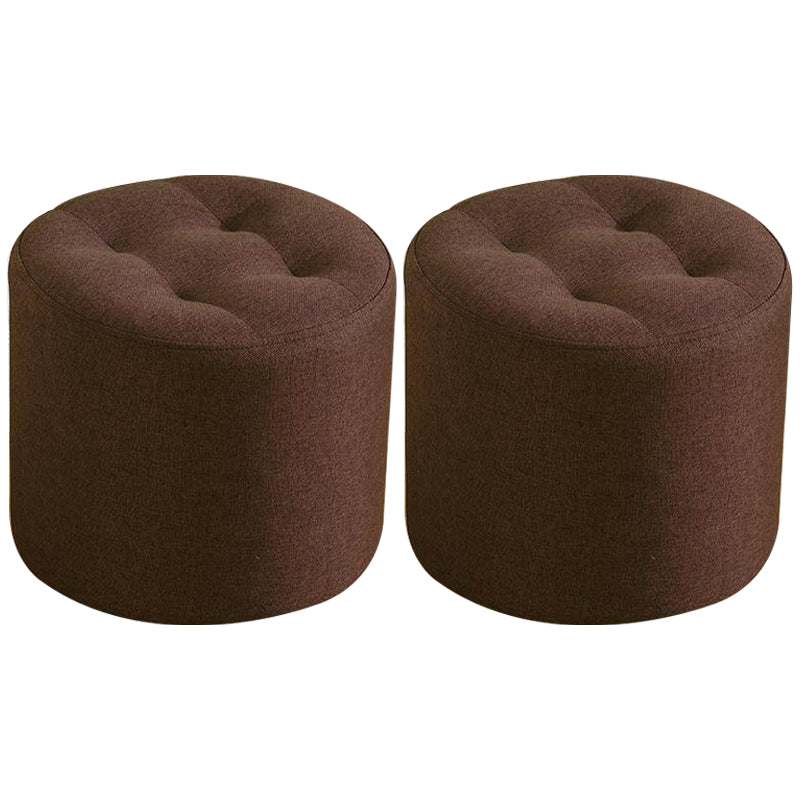 Contemporary Pouf Ottoman Fabric Upholstered Tufted Solid Color Cylinder Shape Ottoman