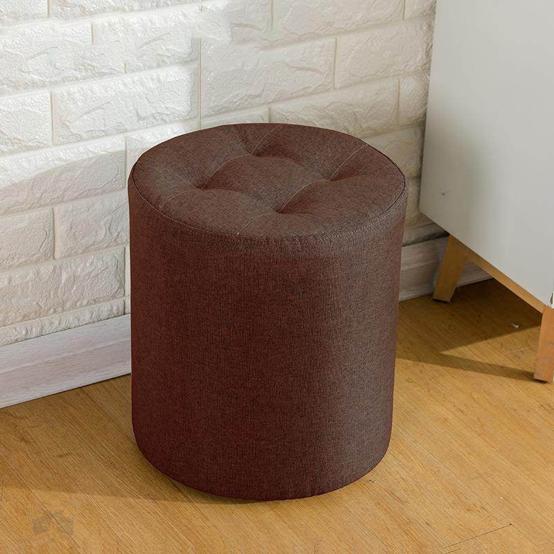 Contemporary Pouf Ottoman Fabric Upholstered Tufted Solid Color Cylinder Shape Ottoman