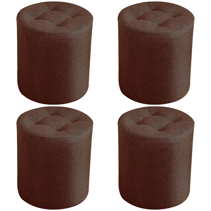 Contemporary Pouf Ottoman Fabric Upholstered Tufted Solid Color Cylinder Shape Ottoman