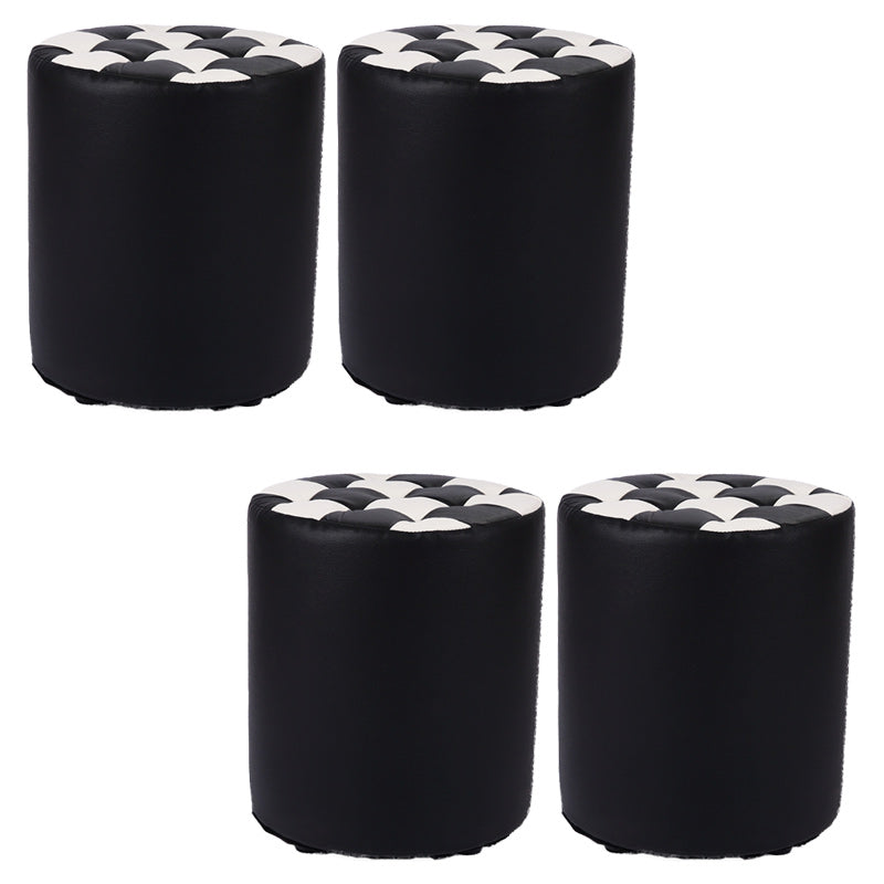 Contemporary Pouf Ottoman Faux Leather Tufted Square Pattern Cylinder Shape Ottoman