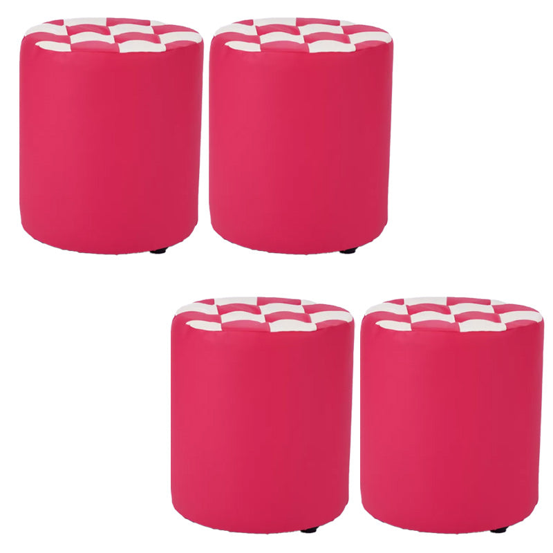 Contemporary Pouf Ottoman Faux Leather Tufted Square Pattern Cylinder Shape Ottoman