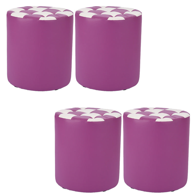 Contemporary Pouf Ottoman Faux Leather Tufted Square Pattern Cylinder Shape Ottoman