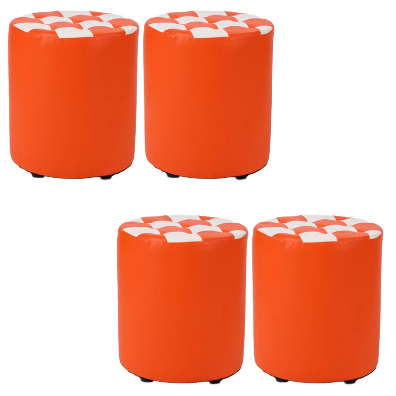 Contemporary Pouf Ottoman Faux Leather Tufted Square Pattern Cylinder Shape Ottoman