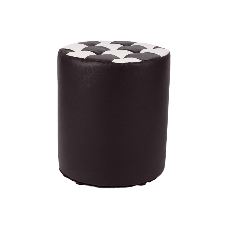 Contemporary Pouf Ottoman Faux Leather Tufted Square Pattern Cylinder Shape Ottoman