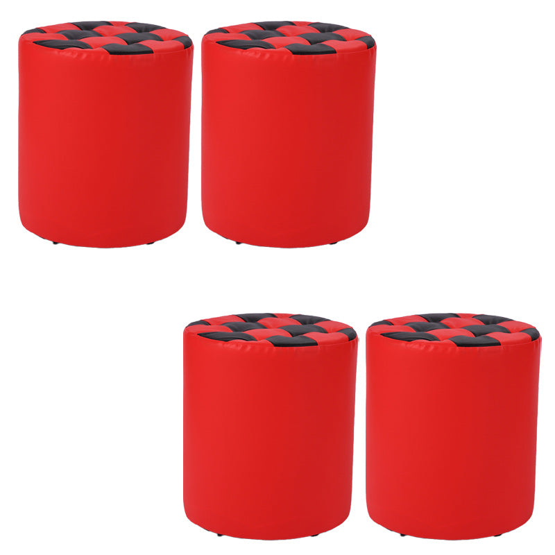 Contemporary Pouf Ottoman Faux Leather Tufted Square Pattern Cylinder Shape Ottoman