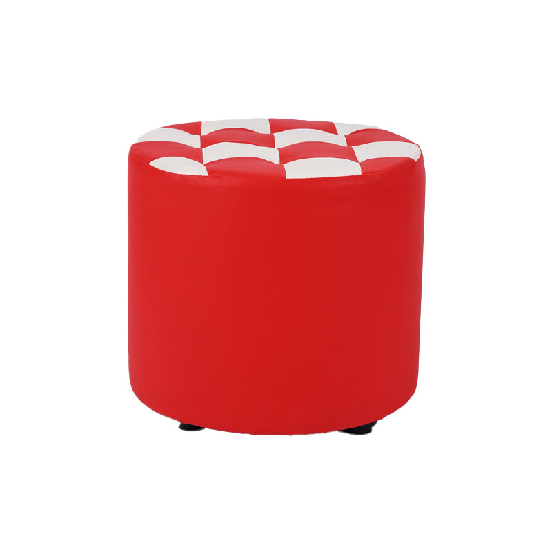 Contemporary Pouf Ottoman Faux Leather Tufted Square Pattern Cylinder Shape Ottoman