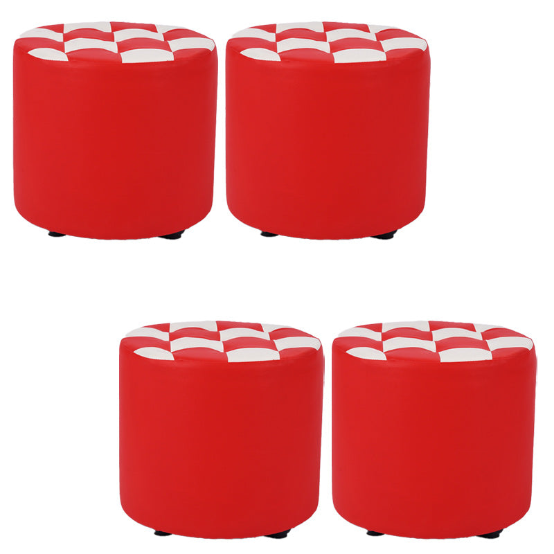 Contemporary Pouf Ottoman Faux Leather Tufted Square Pattern Cylinder Shape Ottoman