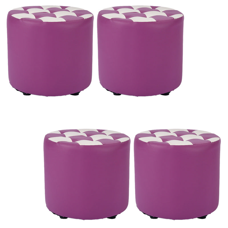 Contemporary Pouf Ottoman Faux Leather Tufted Square Pattern Cylinder Shape Ottoman