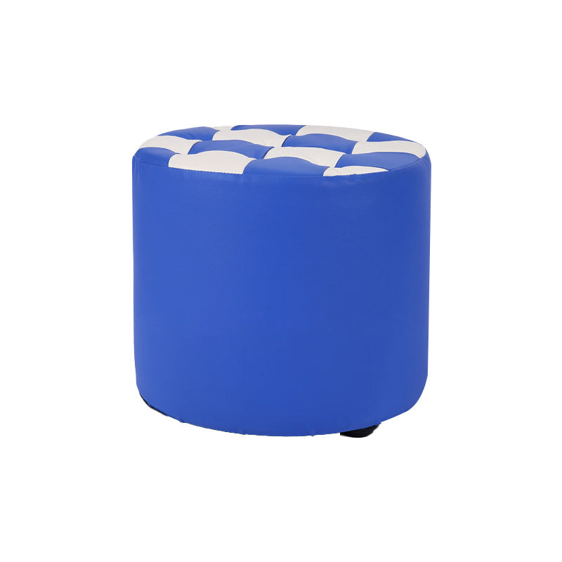 Contemporary Pouf Ottoman Faux Leather Tufted Square Pattern Cylinder Shape Ottoman
