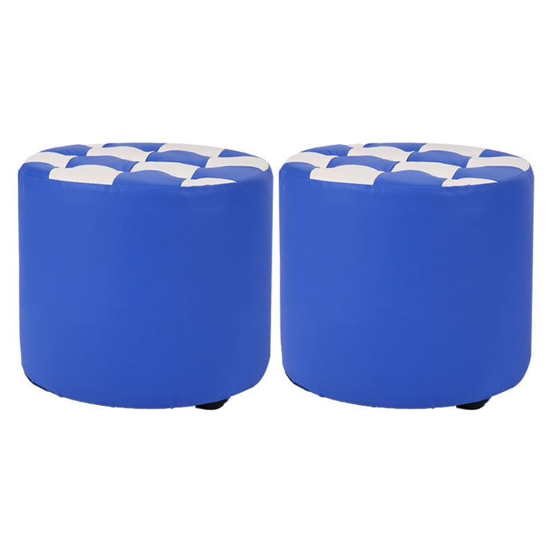 Contemporary Pouf Ottoman Faux Leather Tufted Square Pattern Cylinder Shape Ottoman