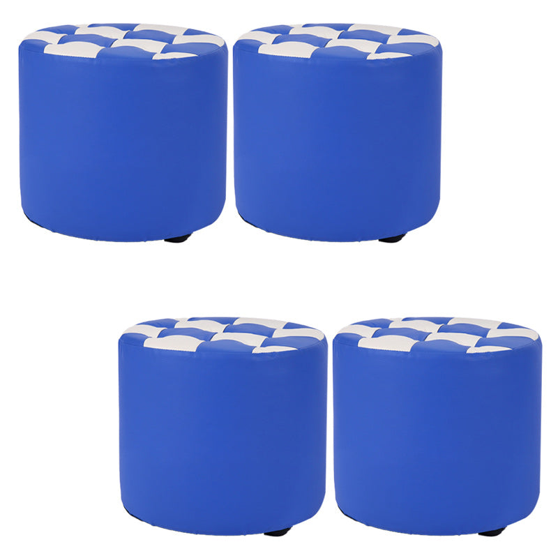 Contemporary Pouf Ottoman Faux Leather Tufted Square Pattern Cylinder Shape Ottoman