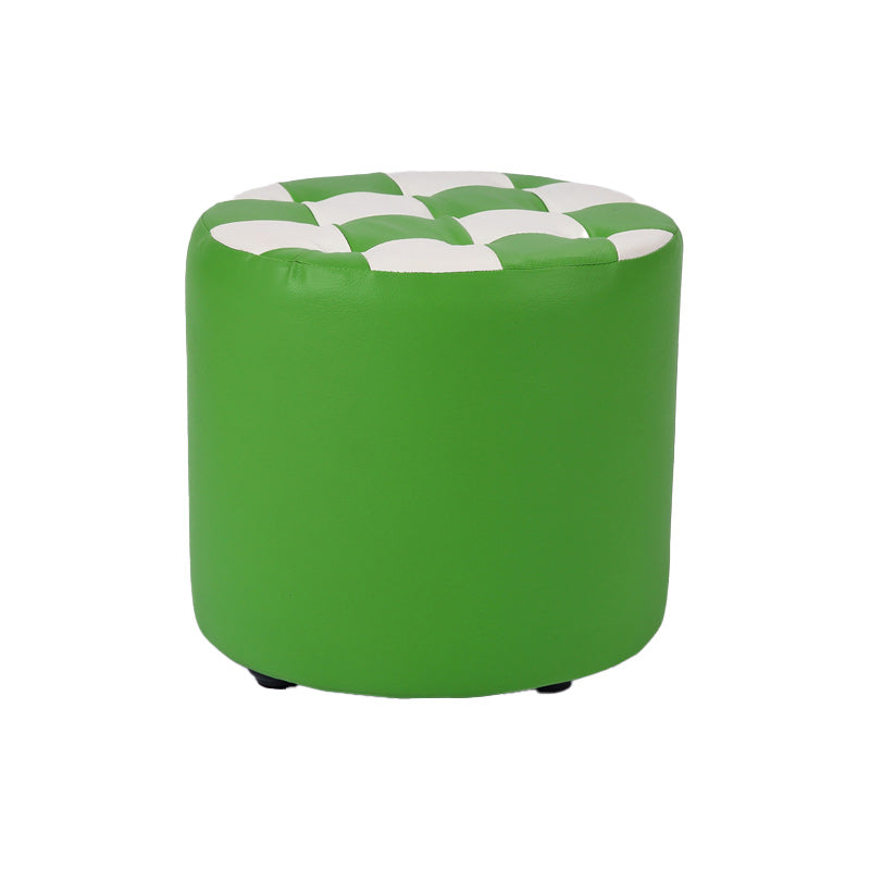 Contemporary Pouf Ottoman Faux Leather Tufted Square Pattern Cylinder Shape Ottoman