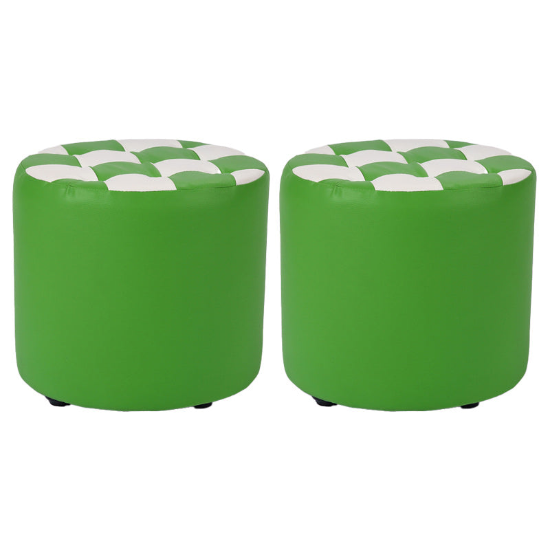 Contemporary Pouf Ottoman Faux Leather Tufted Square Pattern Cylinder Shape Ottoman