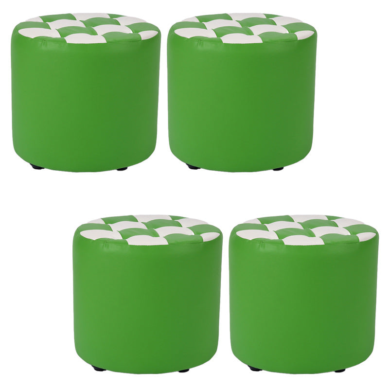 Contemporary Pouf Ottoman Faux Leather Tufted Square Pattern Cylinder Shape Ottoman