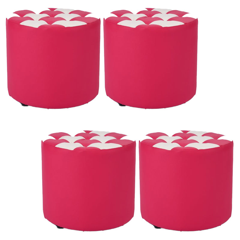 Contemporary Pouf Ottoman Faux Leather Tufted Square Pattern Cylinder Shape Ottoman