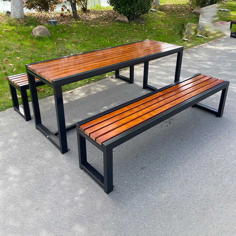 Industrial Style Patio Table Outdoor Rectangular Metal and Wood Dining Table