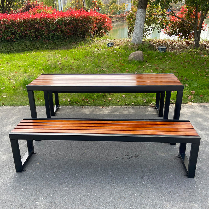 Industrial Style Patio Table Outdoor Rectangular Metal and Wood Dining Table