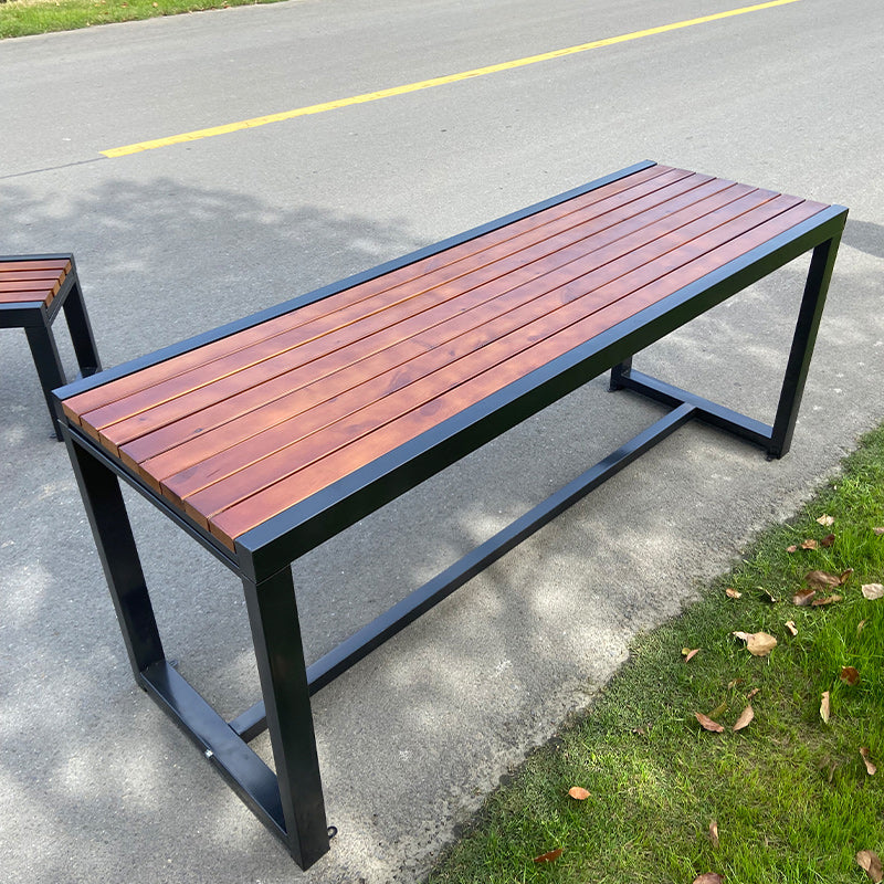 Industrial Style Patio Table Outdoor Rectangular Metal and Wood Dining Table