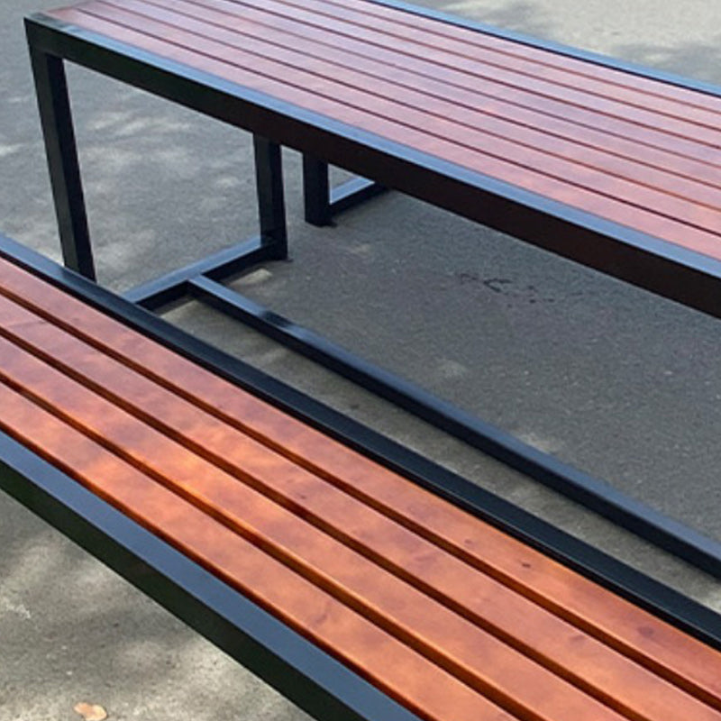 Industrial Style Patio Table Outdoor Rectangular Metal and Wood Dining Table