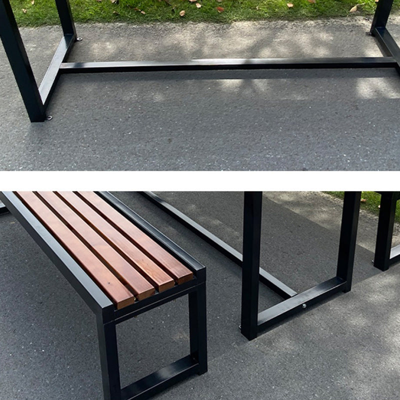 Industrial Style Patio Table Outdoor Rectangular Metal and Wood Dining Table