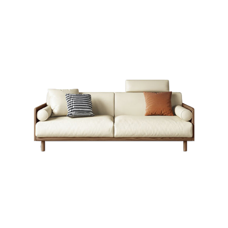Contemporary Sofa with Loose Back and Pillows in Linen and Solid Wood