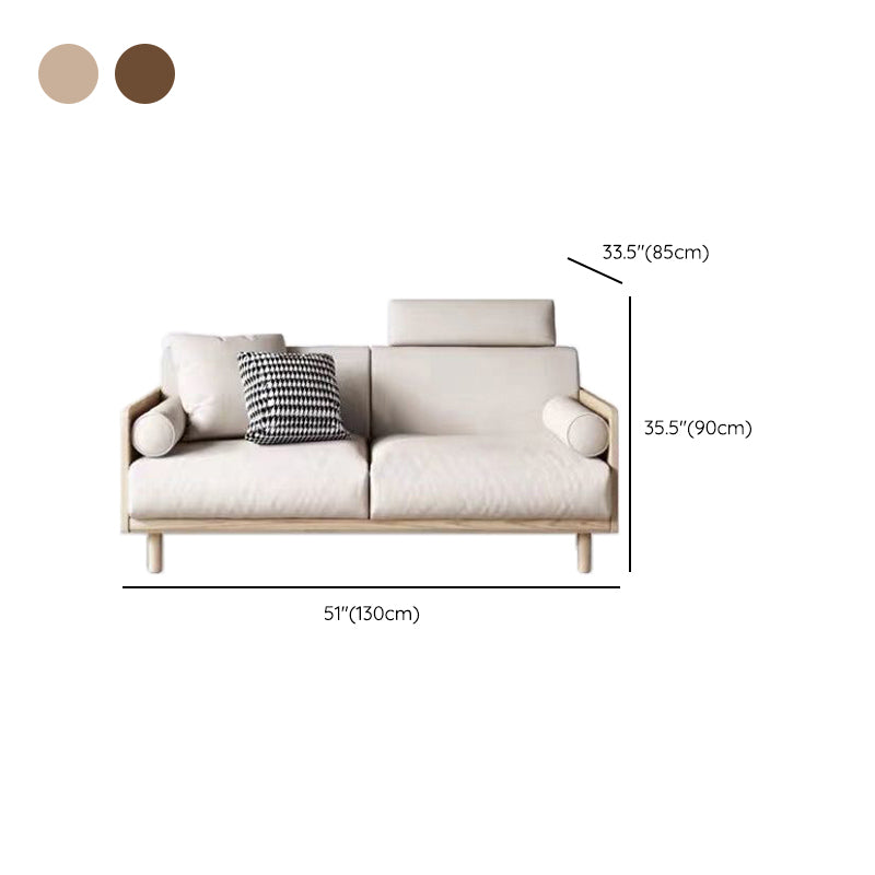 Contemporary Sofa with Loose Back and Pillows in Linen and Solid Wood