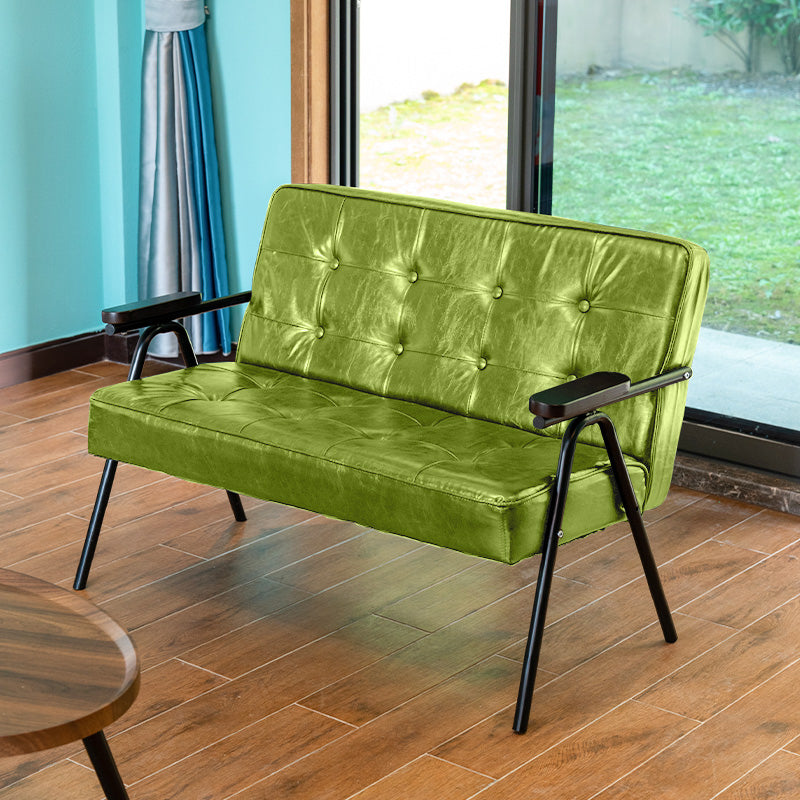 27.95" High Genuine Leather Sofa Recessed Arm Sofa with Tufted Back