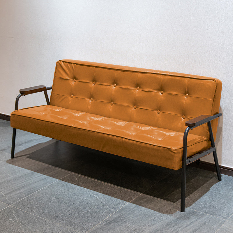 27.95" High Genuine Leather Sofa Recessed Arm Sofa with Tufted Back