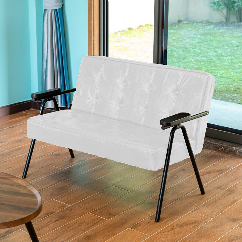 27.95" High Genuine Leather Sofa Recessed Arm Sofa with Tufted Back