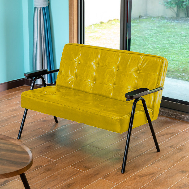 27.95" High Genuine Leather Sofa Recessed Arm Sofa with Tufted Back