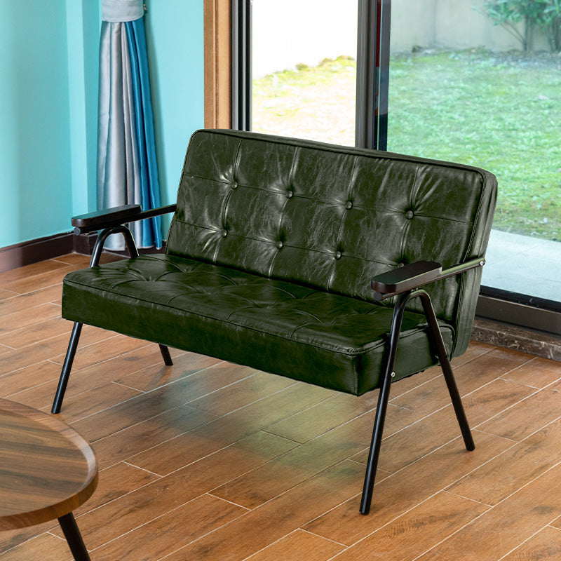 27.95" High Genuine Leather Sofa Recessed Arm Sofa with Tufted Back