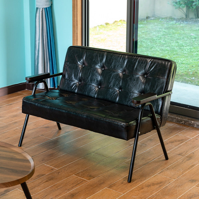 27.95" High Genuine Leather Sofa Recessed Arm Sofa with Tufted Back