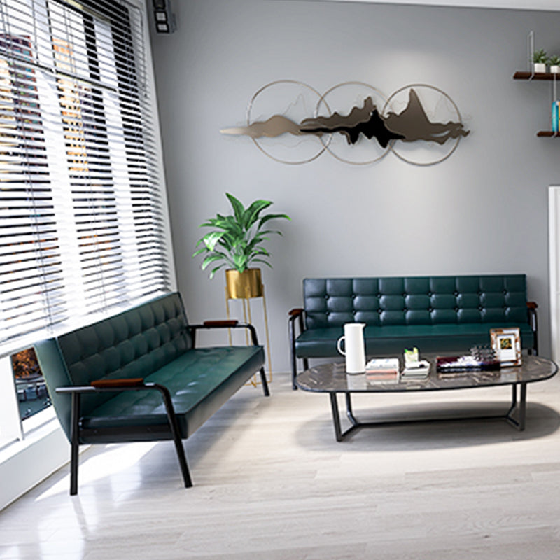 27.95" High Genuine Leather Sofa Recessed Arm Sofa with Tufted Back