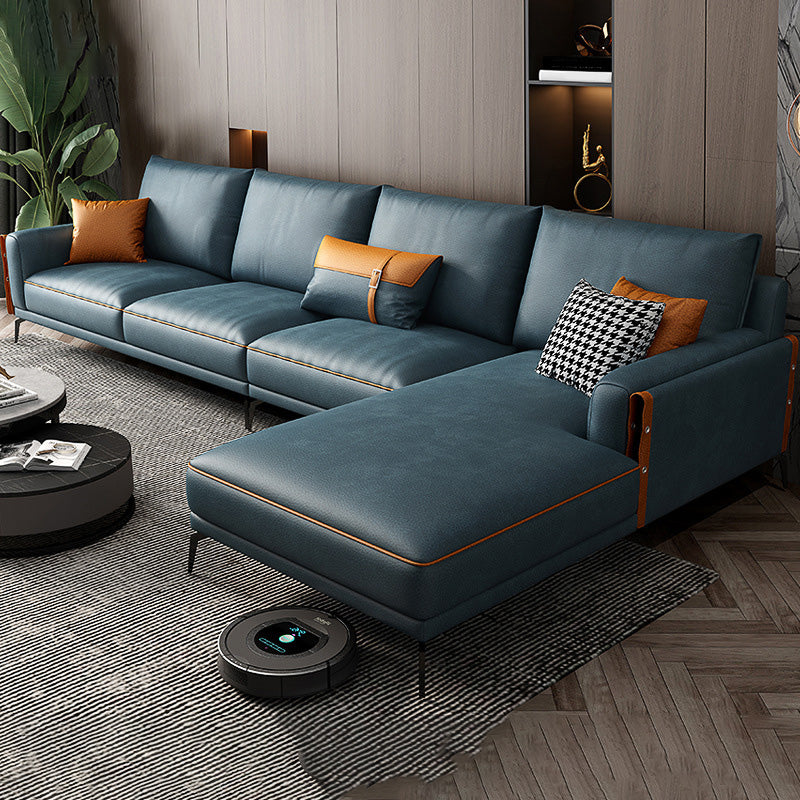 70" Wide Mid-Century Modern Sectional Sofa Leather Sleeper Sectional