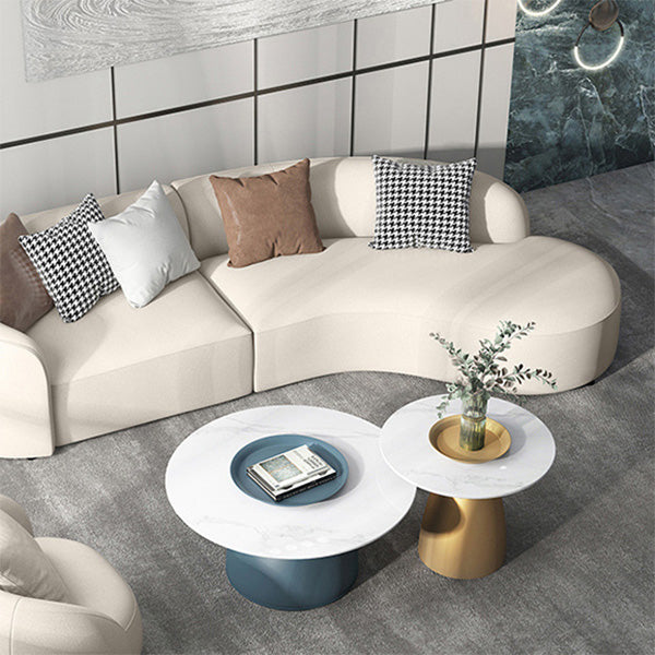 Contemporary Sofa Faux Leather Living Room Curved Cushions Seating