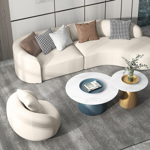 Contemporary Sofa Faux Leather Living Room Curved Cushions Seating