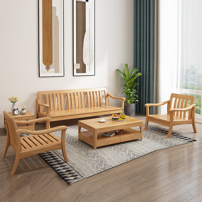 Pillow Back Wood Settee No Distressing Stationary Sofa for Living Room