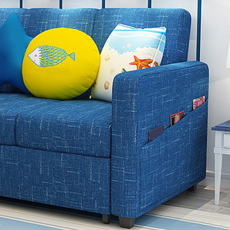 Square Arm Sofa Convertible with Pillows Sofa Bed in Navy for Apartment