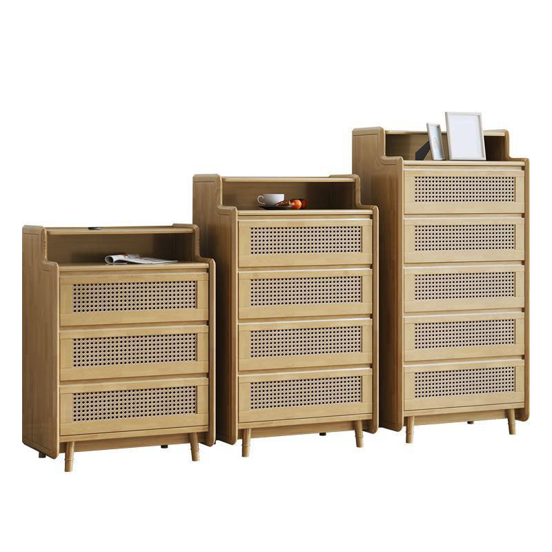 25.59" Wide Accent Chest Mid-Century Modern Wood Chest with Rattan Accent