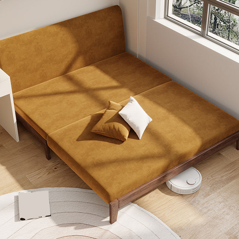 Modern Armless Sofa Bed Convertible with Pillows Seating in Brown
